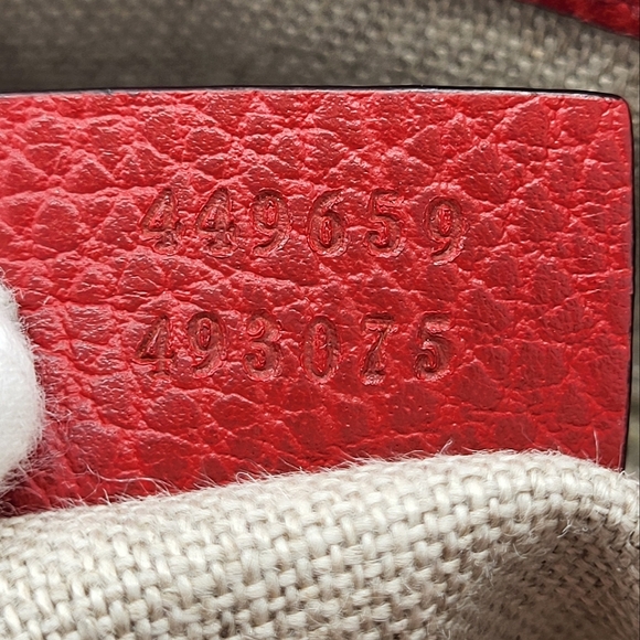 Gucci Interlocking GG Charm Pebbled Leather Satchel Bag Red 449659 - Picture 12 of 16